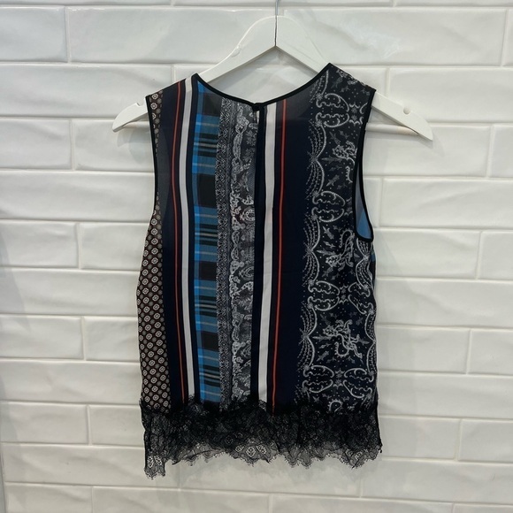 CLOVER Canyon Library Stripe lace hem shell Jersey Sleeveless Top - Picture 5 of 8